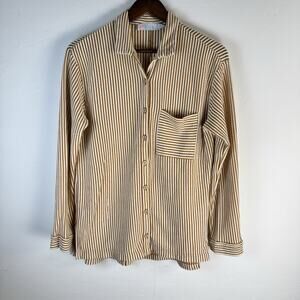 FP Beach By Free People Striped Button Front Top Women XS Tan Coastal Casual
